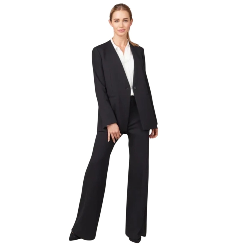 Spanx Blazer Womens Medium Perfect Collarless Black Ponte Stretch EUC